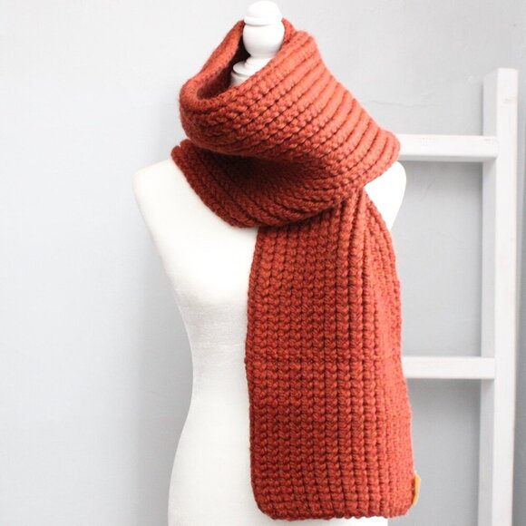 Handmade Chunky Knit Orange Terracotta Winter Neck Scarf 11" W x 6 5" L - Picture 1 of 3